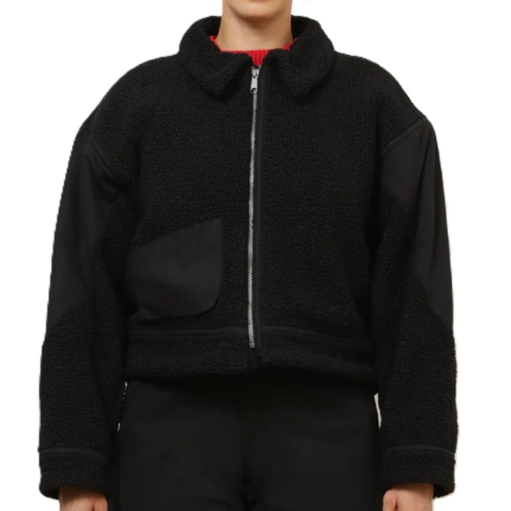 Loup Vanessa Cropped Shearling Bomber Jacket in Black - Size Medium (NWT)